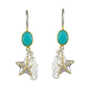 Sterling Silver and 22K Gold Vermeil Sealife Earrings with Amazonite